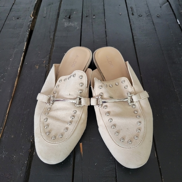 Aldo Mules Beige Slides Slip On Horsebit Studs Women's 7 Shoes - Picture 5 of 9
